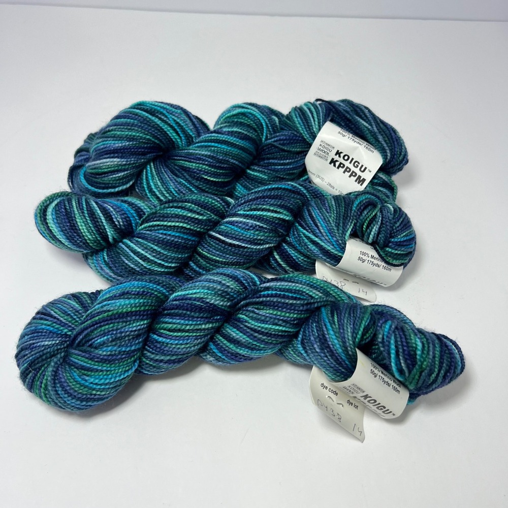 Koigu Blue Green KPPPM Merino Wool Yarn Lot of 3 Skeins Dye P438 14 Hand Painted